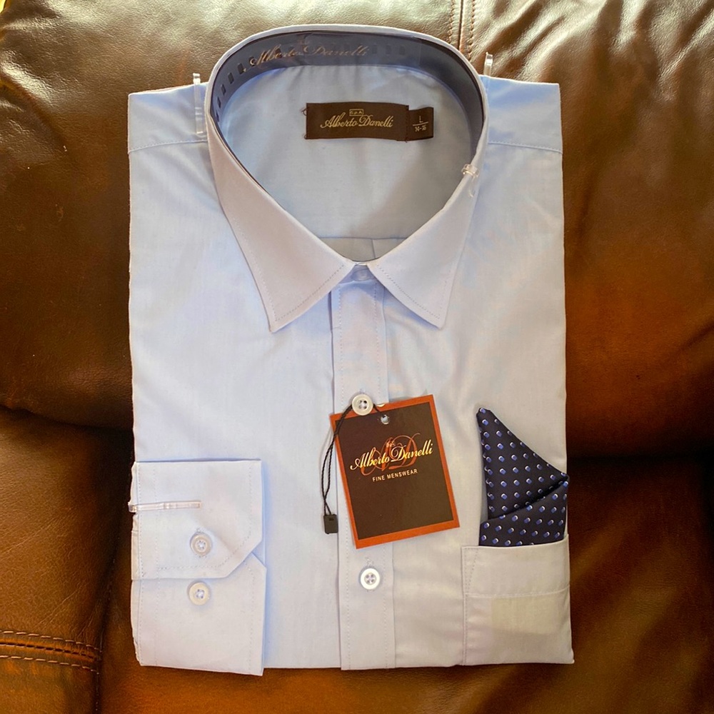 boys long sleeve dress shirt with pocket square - size 14-16